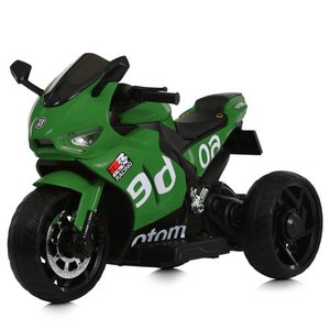 Детский зеленый электромотоцикл Bambi Racer M 6265EL-5 с кожаным сиденьем.