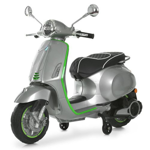 Сірий дитячий електроскутер Vespa M 6288EL-11-5 з яскравим салатовим оздобленням