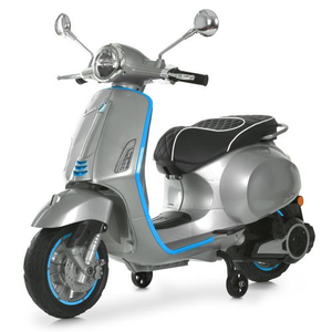 Сірий дитячий електроскутер Vespa M 6288EL-11-4 з синім оздобленням