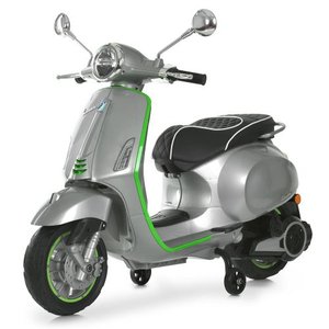 Сірий дитячий електроскутер Vespa M 6288EL-11-5 з яскравим салатовим оздобленням