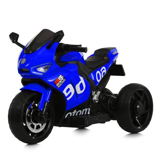 Детский синий электромотоцикл Bambi Racer M 6265EL-4 с кожаным сиденьем.