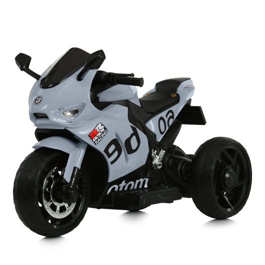 Дитячий сірий електромотоцикл Bambi Racer M 6265EL-11 з шкіряним сидінням.