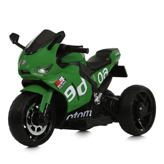 Дитячий зелений електромотоцикл Bambi Racer M 6265EL-5 з шкіряним сидінням.