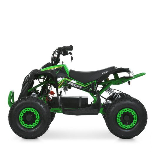 Мощный подростковый квадроцикл HB-EATV1200Q Green на стальной раме с резиновыми колесами, вид сбоку.