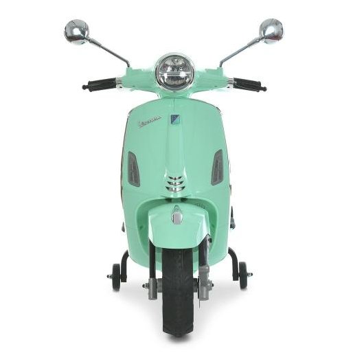 Дитячий електромотоцикл Vespa M 6288EL-15 м'ятного кольору, вигляд спереду