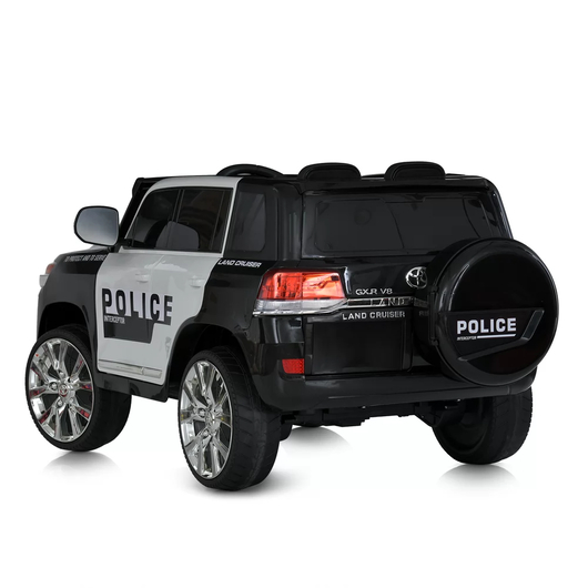 Вигляд ззаду на чорний дитячий позашляховик Toyota Land Cruiser Police