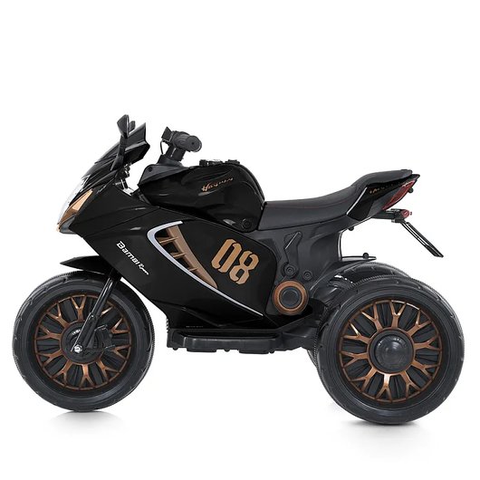 Чорний дитячий мотоцикл на акумуляторі M 5050ELR-2, вигляд у профіль, номер 88.