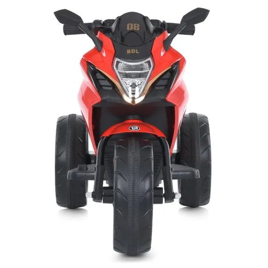 Дитячий трицикл M 5050ELR-3, вигляд спереду, світлодіодна фара та дзеркала заднього виду.